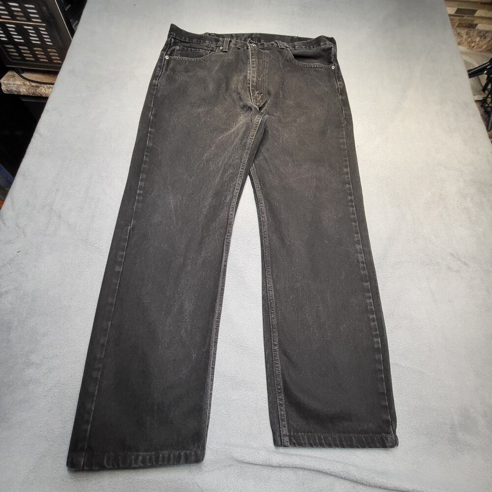 Levis 505 Jeans Mens 40x30 Black Straight Leg Denim Jeans Distressed